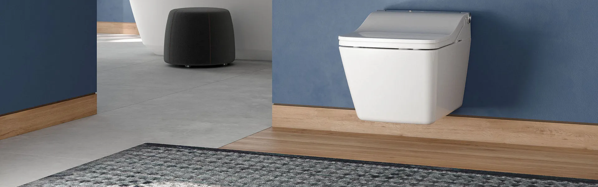 Das wandhängende Washlet SW von TOTO in einem modernen Badezimmer.