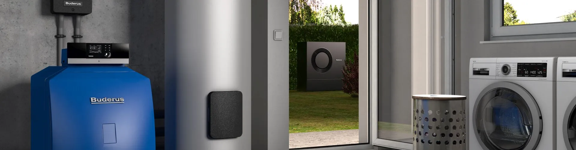 Exemplarische Einbausituatione einer Wärmepumpe im Altbau von Buderus.