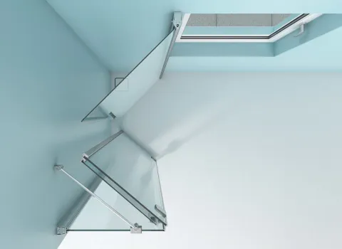 Eine Glastür mit eingebautem 360-Grad Scharnier von Artweger.