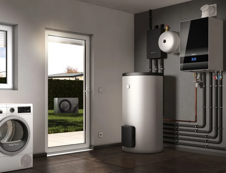 Haushaltsraum mit Wärmepumpen-Hybridsystem mit dem Logamax plus GB192i.