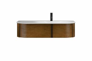 Flacher, asymmetrisch breiter Mineralgusswaschtisch Lavo 2.0