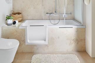 Frontansicht einer beigen HSK Dobla DuschWanne 